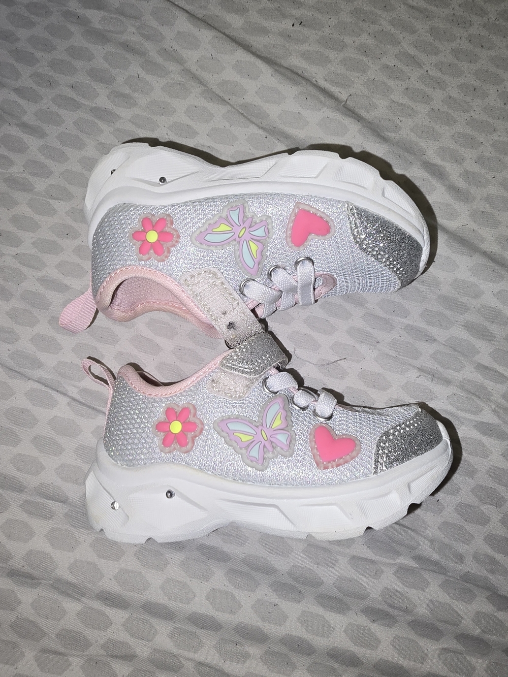 Carter's Girls Silver Glitter Sneakers with Pink Accents